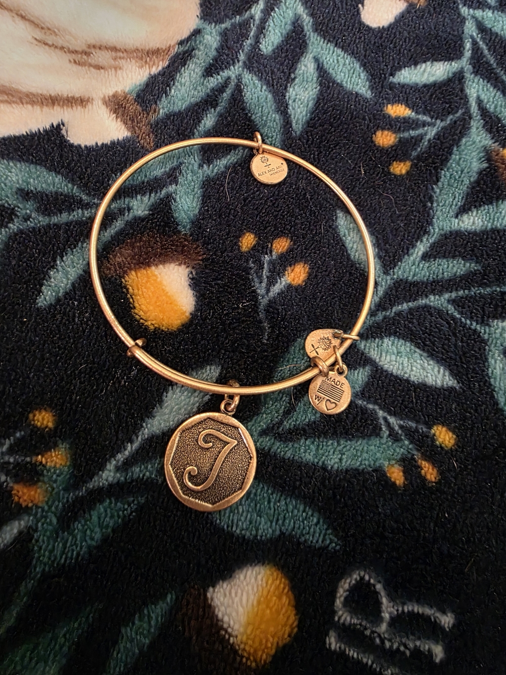 Alex and Ani Gold-Tone Initial J Charm Bangle Bracelet